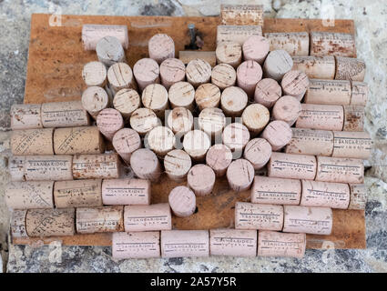 Wine corks on display at the Tsangarides Winery, Lemona, Paphos region, Cyprus. Stock Photo