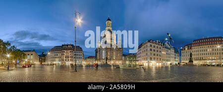 Neumarktplatz with Church of Our Lady, Panorama in the evening mood, Dresden, Saxony, Germany