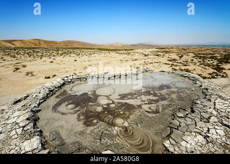 Mud volcanoes at the Gobustan National Park, Gobustan. Azerbaijan Stock Photo