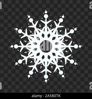 Snowflake icon. White silhouette snow flake sign, isolated on gray background. Flat design. Symbol of winter, frozen, Christmas, New Year holiday Stock Vector