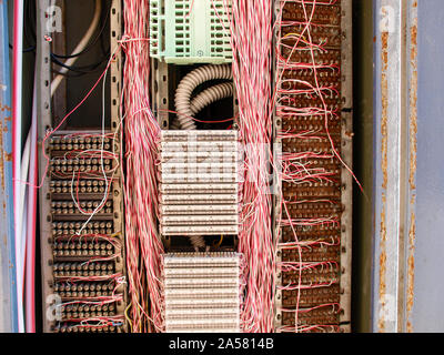 Urbino, Italy - August 19, 2017: electrical panel with connections Stock Photo