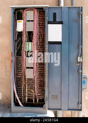 Urbino, Italy - August 19, 2017: electrical panel with connections Stock Photo