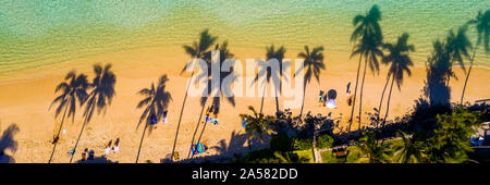 Aerial view of shadows of palm trees on tropical Lanikai Beach, Kailua, Oahu, Hawaii Islands, USA Stock Photo