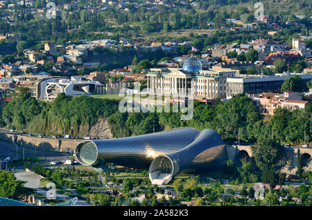 The Rike Park Music Theatre and Exhibition Hall and the Presidential Palace. Tbilisi, Georgia. Caucasus Stock Photo