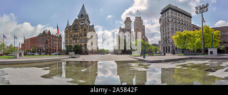 Cityscape with buildings and Clinton Square, Syracuse, New York State, USA Stock Photo