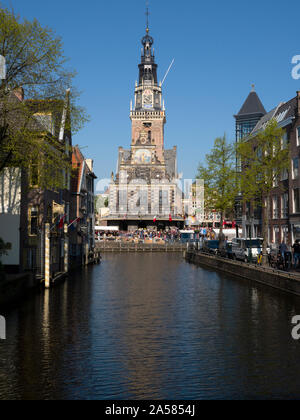 Waag weighing house and canal in old town of Alkmaar, North Holland, Netherlands Stock Photo