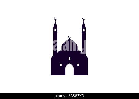 Mosque muslim silhouette icon. Islamic masjid stencil religious template isolated on white background. Vector moslem illustration Stock Vector