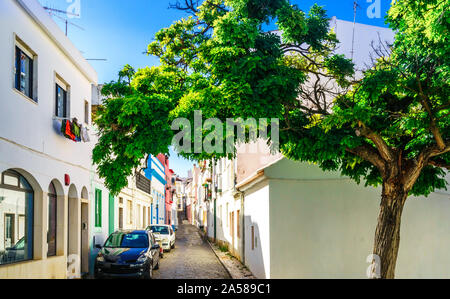 View on street with historical buildings in the old town of Lagos, Algarve Portugal Stock Photo