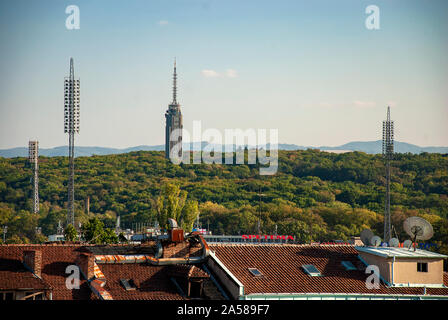 The floodlights of the Vasil Levski Stadium in Sofia, Bulgaria Stock Photo