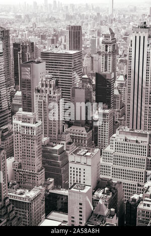 Aerial view of New York City midtown skyline in black and white, NYC, USA Stock Photo