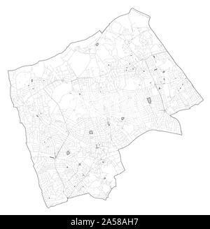 Satellite view of the London boroughs, map and streets of Harrow borough. England Stock Vector