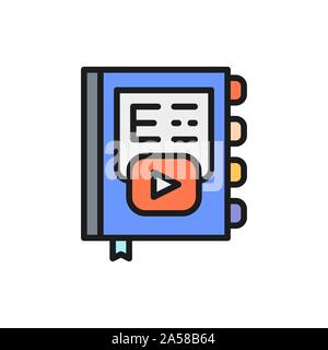 Online e-book, e-learning flat color line icon. Stock Vector