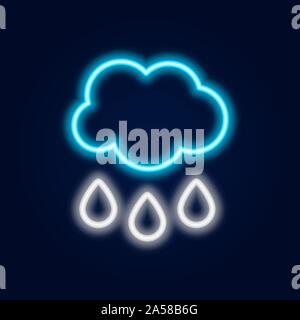 Glowing neon rainy weather icon. Rain symbol with cloud in neon style to weather forecast in mobile application Stock Vector
