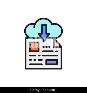 Online file storage, download flat color line icon. Stock Vector