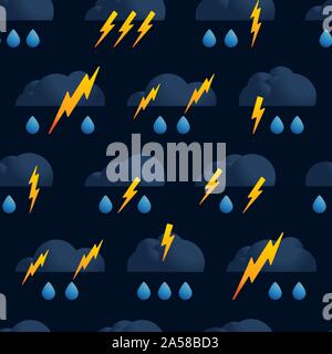 Lightning cloud rain seamless pattern vector. Thunder dark cloud pattern seamless in simple style vector illustration. Stock Vector
