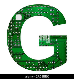 Letter G, Alphabet in circuit board style. Digital hi-tech letter isolated on white. 3d illustration. Stock Photo