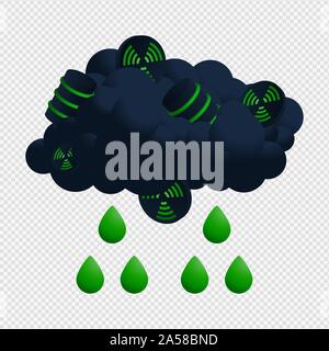 Nuclear cloud and rain vector Illustrator. Radioactive icon with green drop Acid fallout vector design Stock Vector