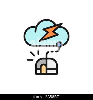 Computer mouse with cloud, server flat color line icon. Stock Vector