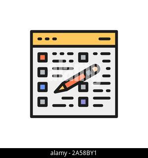Folder tablet with pencil, clipboard, checklist flat color line icon. Stock Vector
