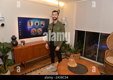 James Doran, 26, from Liverpool, who played as single mother 'Sammie',in his apartment at The Circle in Salford, Manchester, ahead of the live final of the second series of Channel 4's The Circle. Stock Photo