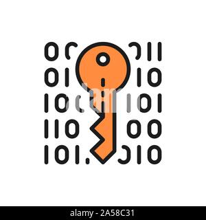 Private key, coding, cryptography, cyber security flat color line icon. Stock Vector