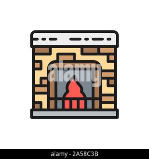 Fireplace flat color line icon. Isolated on white background Stock Vector
