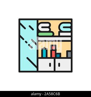 Clothes closet, wardrobe flat color line icon. Stock Vector