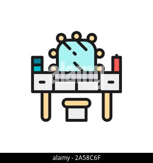 Dressing table, makeup flat color line icon. Stock Vector