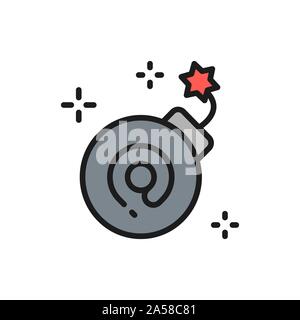 Email bomb, computer virus flat color line icon. Stock Vector