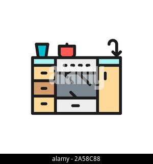 Cooker, furniture for kitchen flat color line icon. Stock Vector
