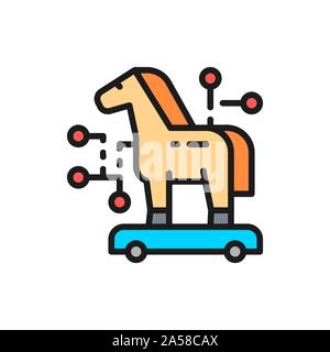 Trojan horse, cyber crime, virus flat color line icon. Stock Vector