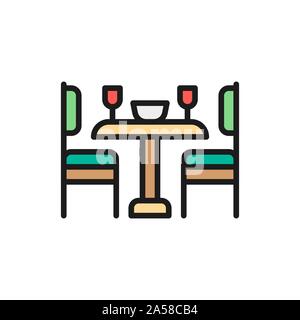 Kitchen table and chairs flat color line icon. Stock Vector
