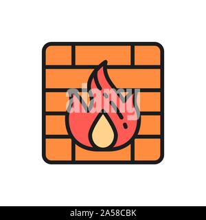 Firewall flat color line icon. Isolated on white background Stock Vector