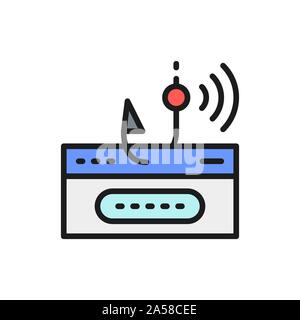 Account password and fishing hook, online scam flat color line icon. Stock Vector