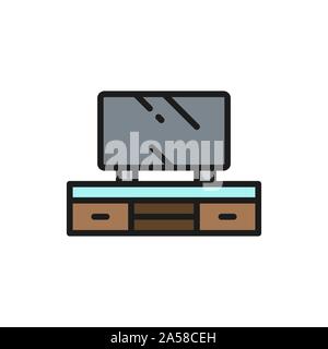 Television on nightstand flat color line icon. Stock Vector