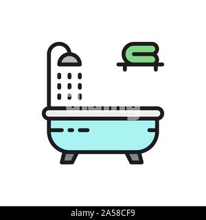Bathtub flat color line icon. Isolated on white background Stock Vector