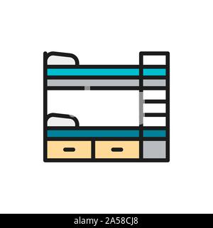 Vector bunk bed flat color line icon. Stock Vector