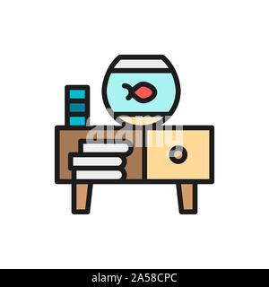 Aquarium on nightstand flat color line icon. Stock Vector