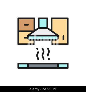 Extractor hood for kitchen flat color line icon. Stock Vector