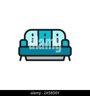 Sofa flat color line icon. Isolated on white background Stock Vector