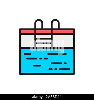 Vector swimming pool flat color line icon. Stock Vector