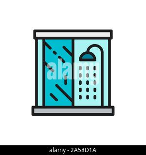 Shower cabin, bathroom flat color line icon. Stock Vector