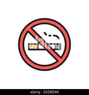No smoking sign flat color line icon. Stock Vector