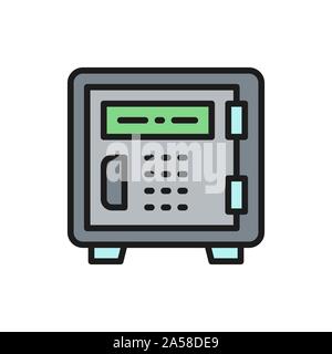 Security metal safe flat color line icon. Stock Vector