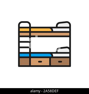 Vector bunk bed flat color line icon. Stock Vector
