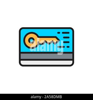 Credit card with security key flat color line icon. Stock Vector