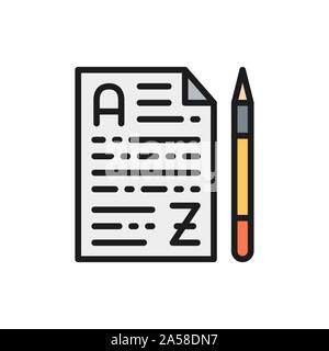 Note paper and pencil, translation, conversation flat color line icon. Stock Vector