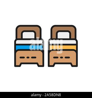 Two single beds flat color line icon. Stock Vector