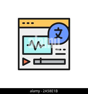 Online language translation site flat color line icon. Stock Vector