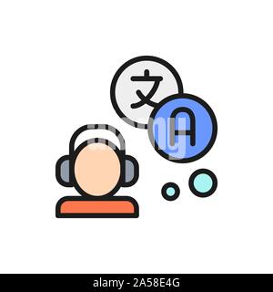 Vector translator, interpreter flat color line icon. Stock Vector
